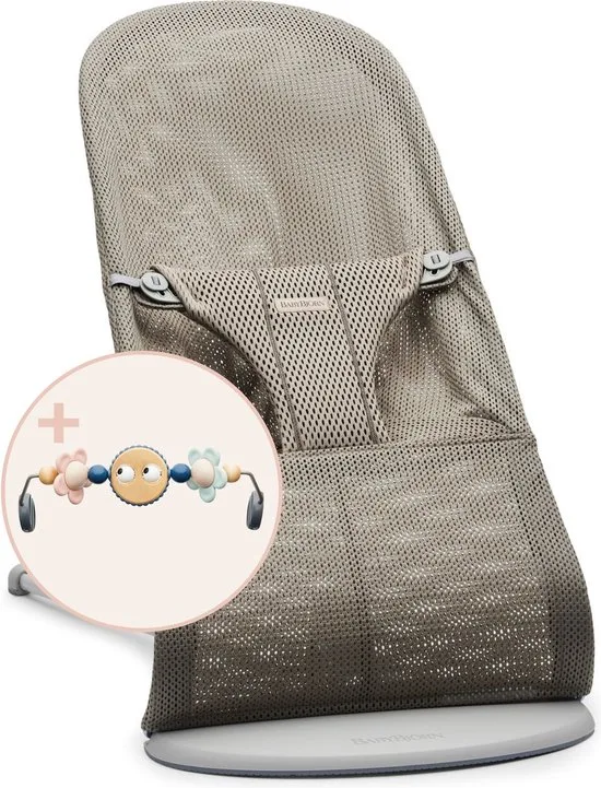 BabyBjörn BabyBjörn Bliss Wipstoeltje - Mesh - Grijs-beige met Speelboog